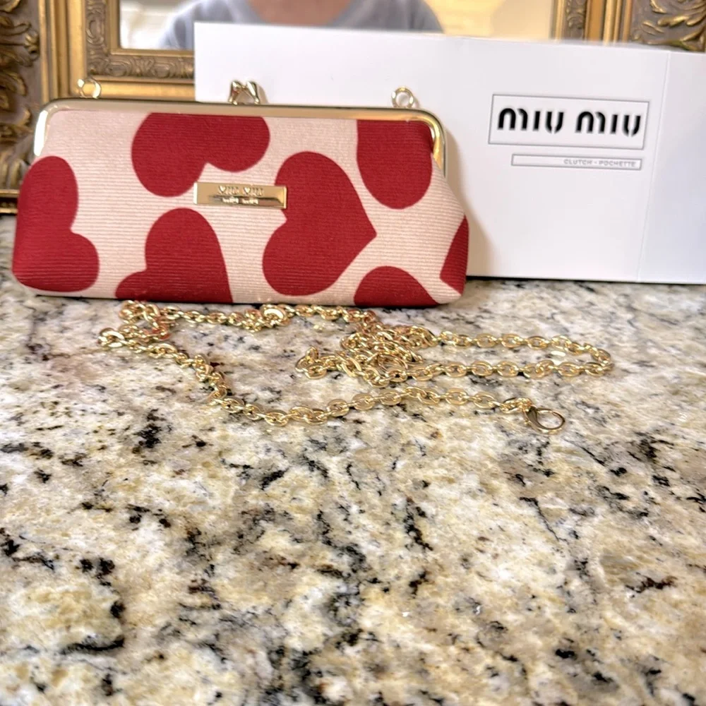 MIU MIU Red Heart Cosmetic Pouch / Bag With Chain NEW GWP - Picture 7 of 7